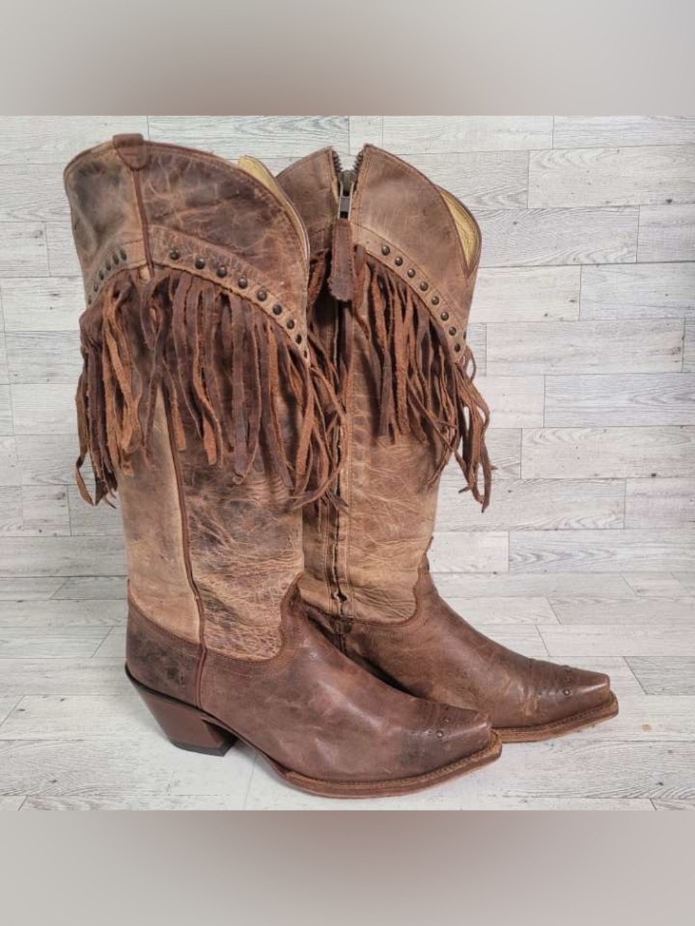 Tony Lama Tall Fringe Brown Leather Rodeo Western Cowboy Boots Women’s 6.5 B